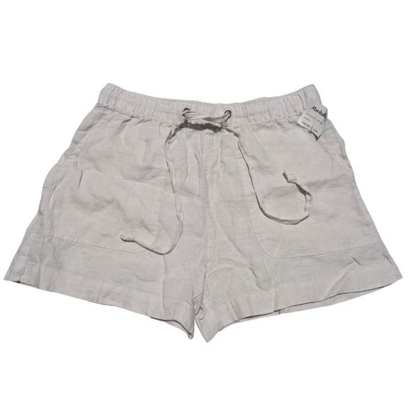 C&C California Pants - C&C California Shorts Womens S Beige 100% Linen Drawstring Elastic Waist Casual